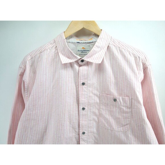 Island Crafted Long Sleeve Pink Stripe Tommy Bahama Jeans‎ Shirt Men Size XL - Picture 1 of 7